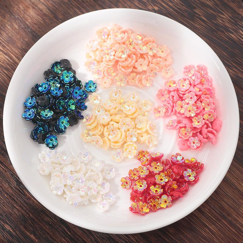 10pcs AB Magic Color Five Petal Shell Flower Receptacle DIY Hairpin Bracelet Earrings Material