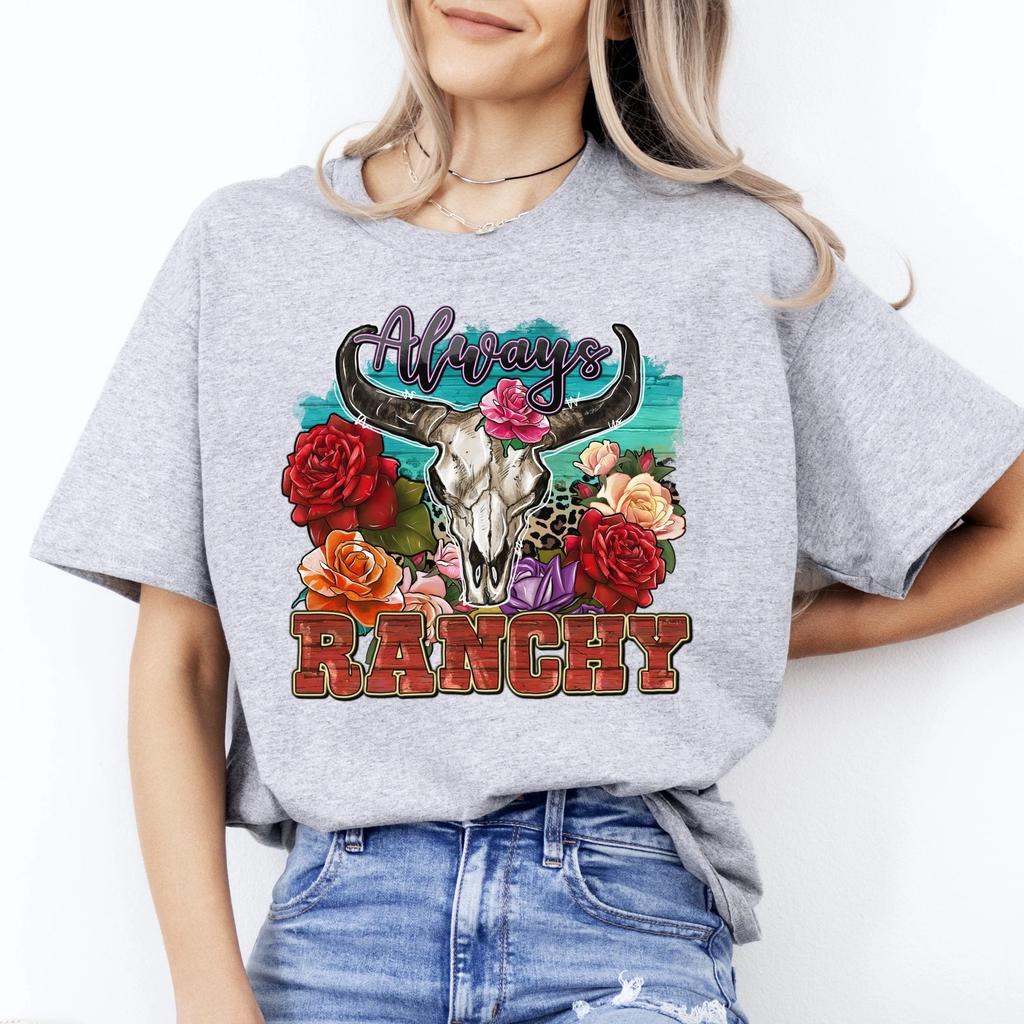 Always Ranchy T-Shirt Texas Western highland cow skull Rancher Unisex tee White