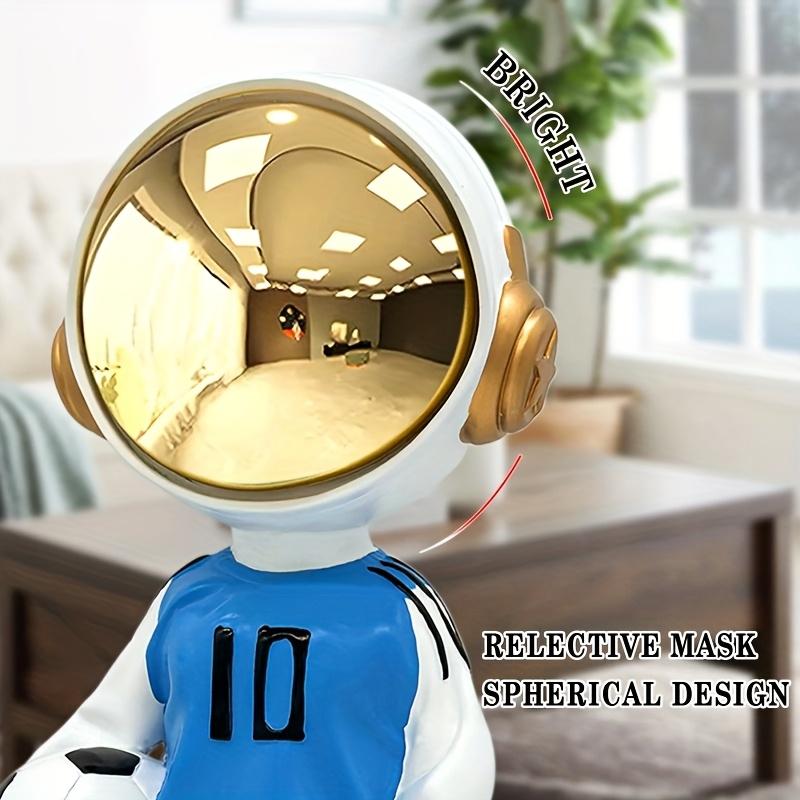 1pc Astronaut Football Figurine,Creative Resin Home,Office Decor,Blue/White Soccer Player Astronauts with Golden Helmets, Fun Sports,Themed Decoration
