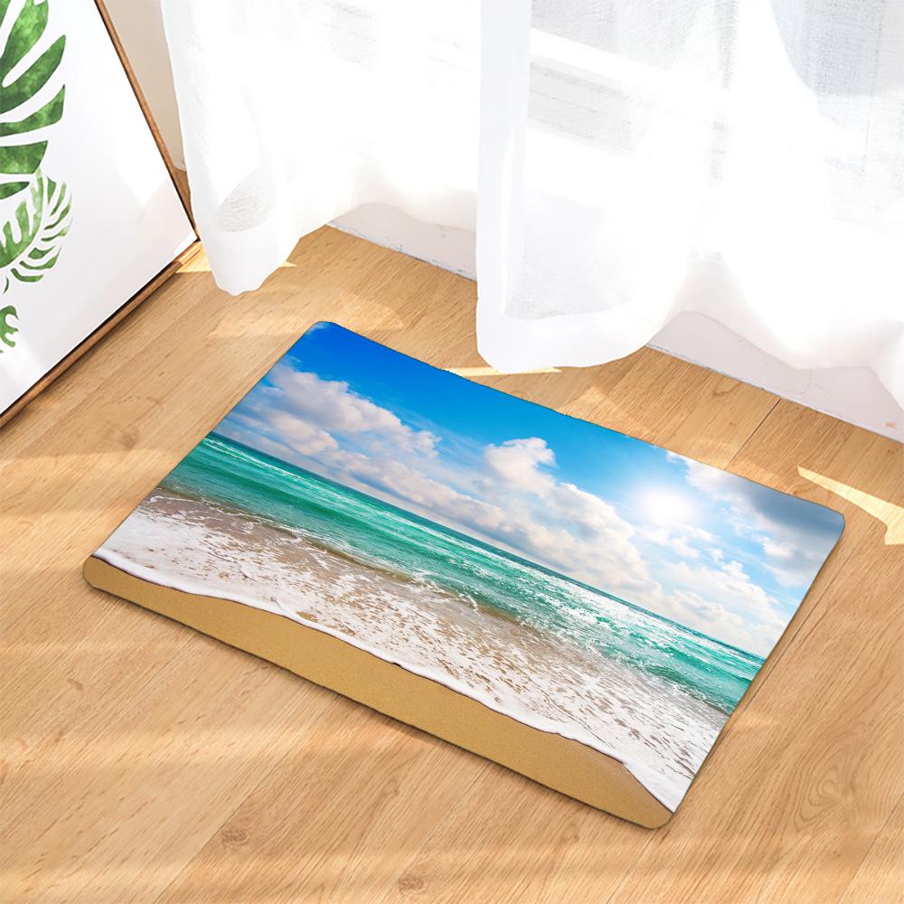 Sea Beach Palm Tree Scenery Decoration Kitchen Door Mats 40x60 Flannel Carpet Doormat Indoor Floor Bathroom Anti-Slip Rug