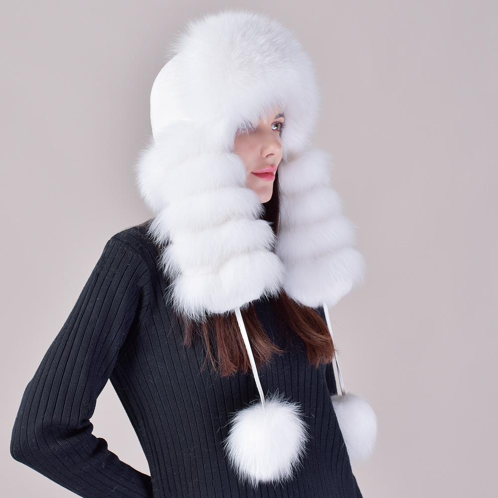 Fox Fur Hat, Korean Version of Women's Fur Hats, Rex Rabbit Hair Hat Top Real Hair Winter Warm Ear Hat
