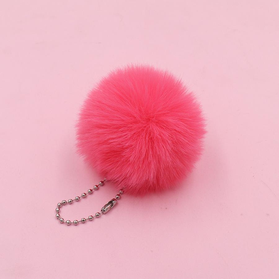6cm Pom-Pom Plush Ball Beaded Keychain - Faux Rabbit Fur, Ideal for Bags, Keys, Earphone Cases