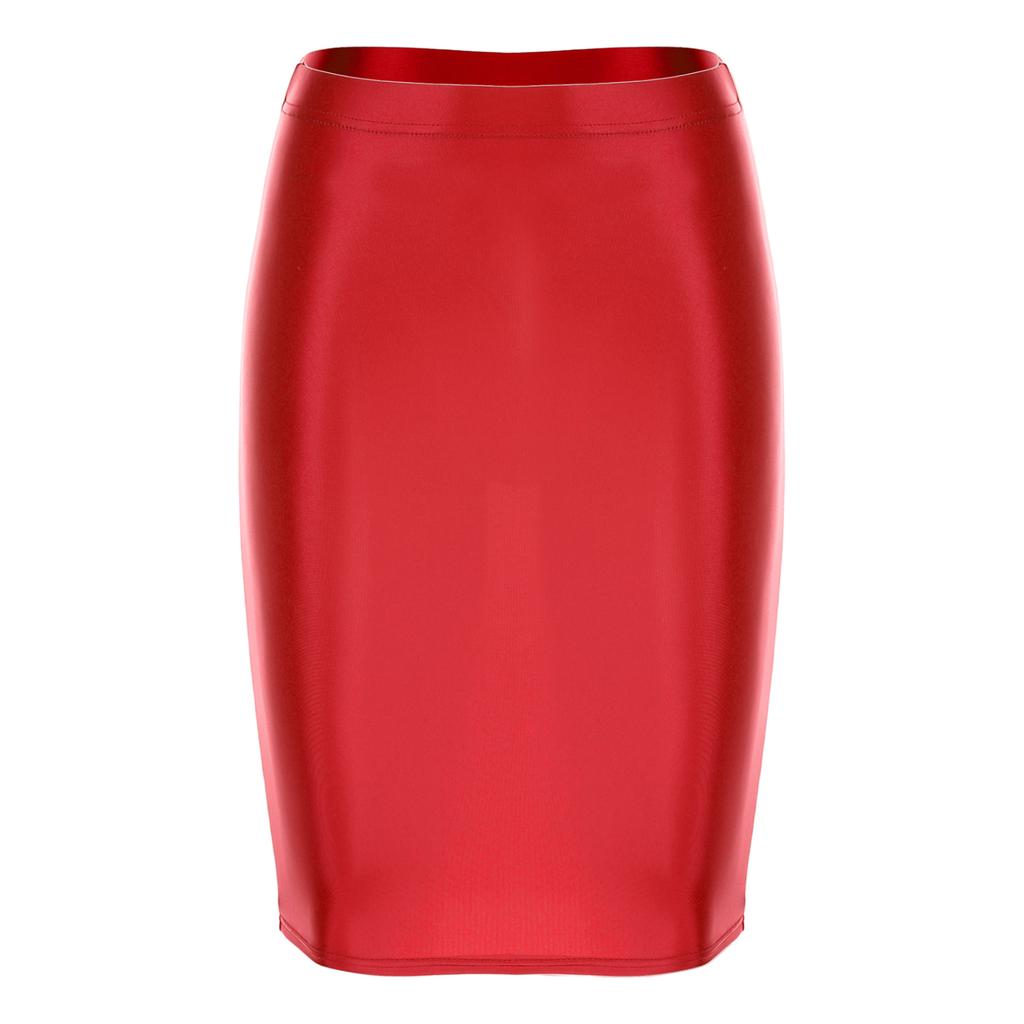 Dámská lesklá tužková sukně s vysokým pasem Strečové ležérní jednobarevné bodycon sukně