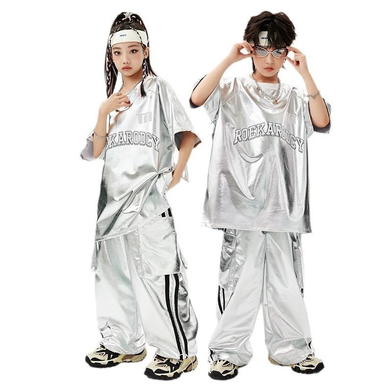 Hip-hop Children's Trendy Clothes Hip-hop Boys Trendy Fan Hiphop Bright Leather Girls Jazz Dance Fried Street Stage Costumes Tops + Pants