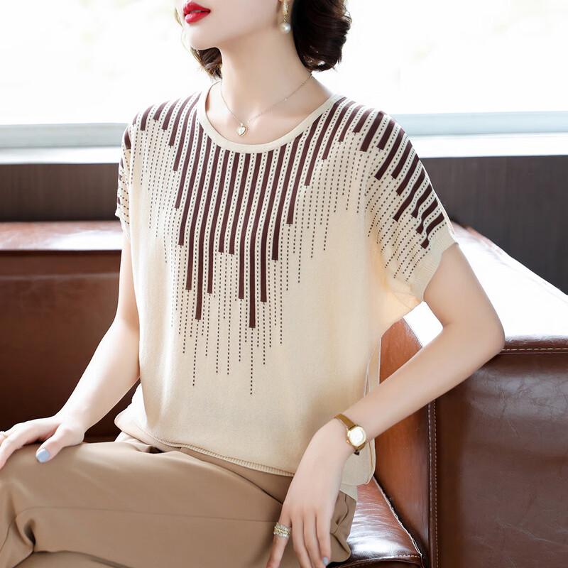 

Women s Summer Striped Knitted Short Sleeve T-Shirt 3XL