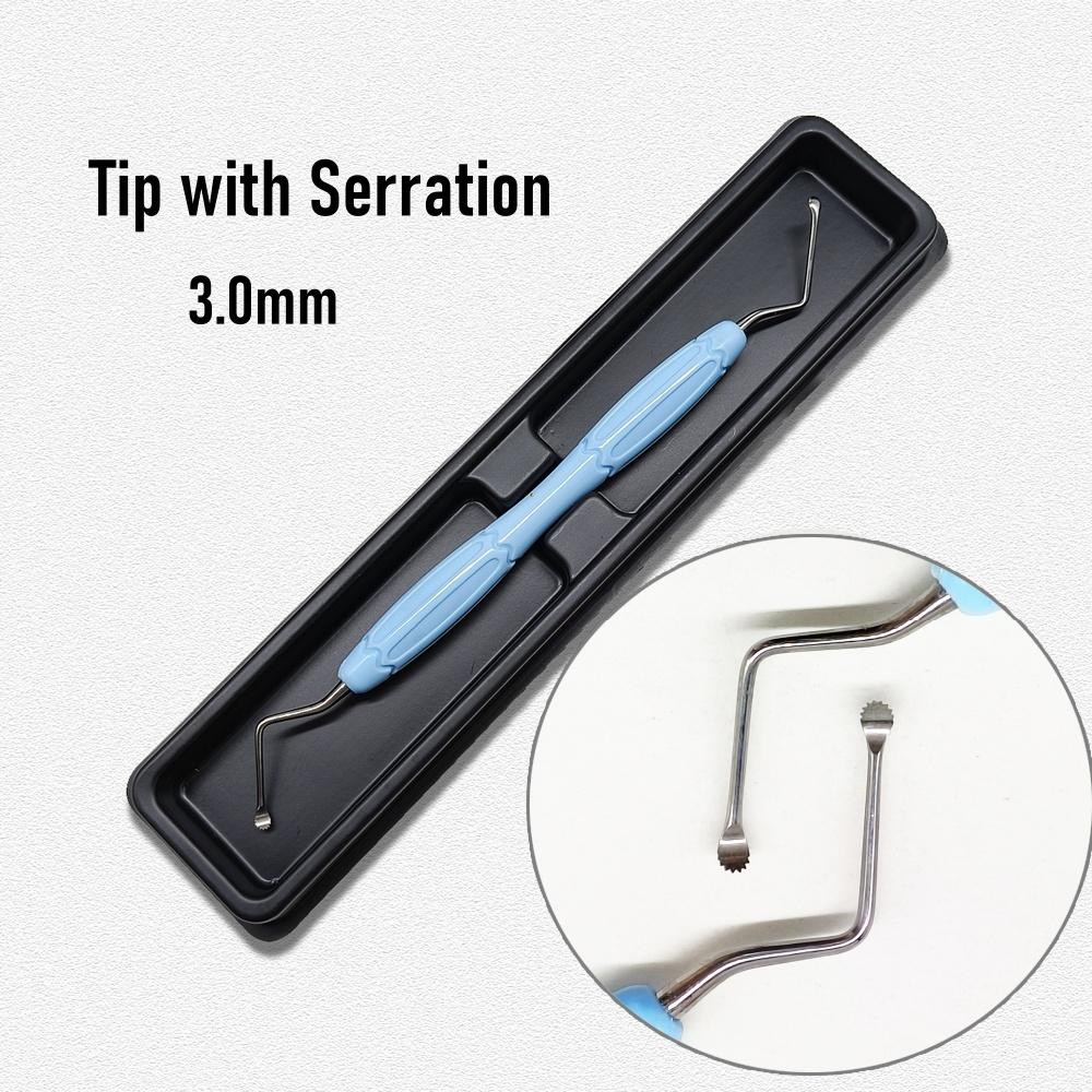 Инструмент для дентальной имплантации Ложка-экскаватор для реставрации Ложка-экскаватор для дентальной имплантации Силиконовая ручка с двумя концами и пилообразным зубом 1 piece 3.0mm with case
