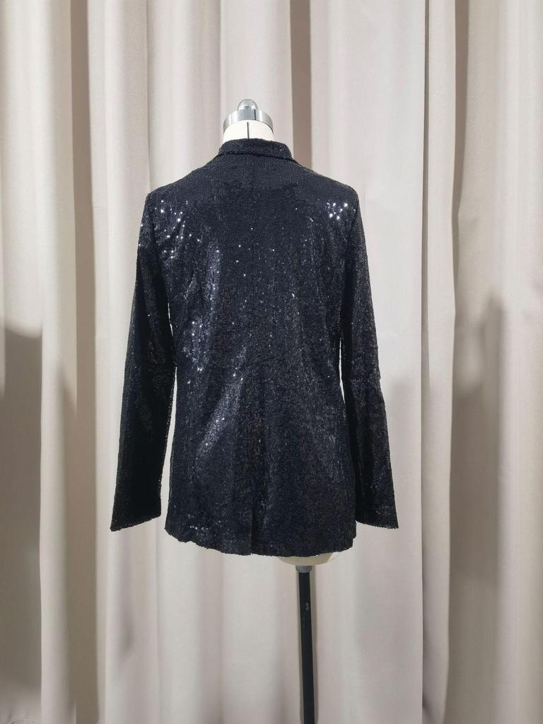 Women's Sequin Lapel Cardigan Blazer - Solid Color, Long Sleeve, Casual