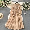 Bohemian Long Dresses for Women O Neck Lantern Sleeve Embroidery Holiday Vestidos A-line Lace-up Autumn Dress Vintage
