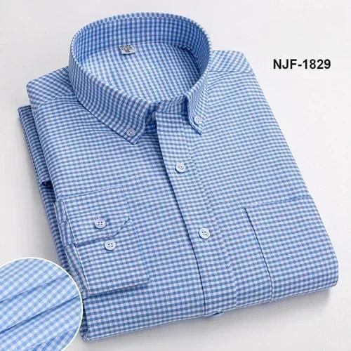 Spring and Autumn Men's Pure Cotton Long Sleeved Shirts for Middle and Youth Leisure All Cotton Oxford Plaid Plus Size Shirts