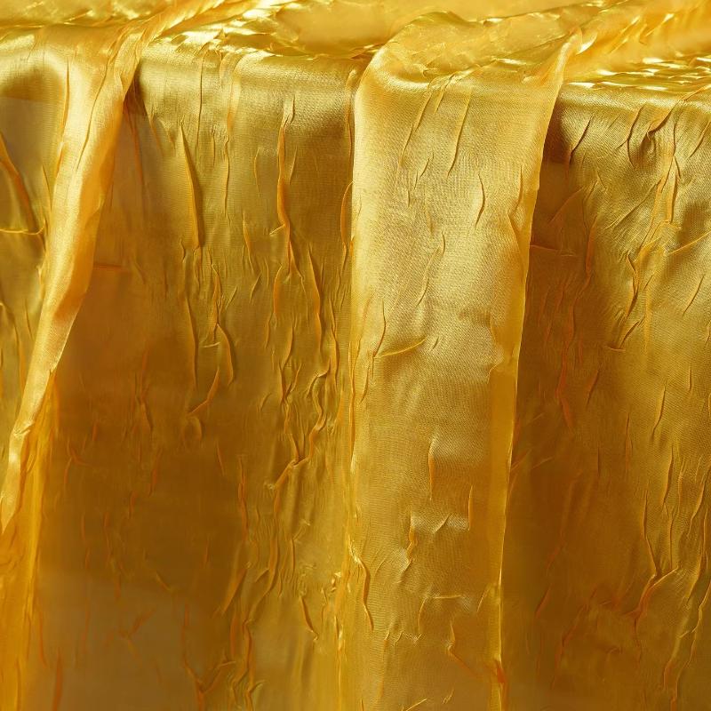 Golden Yellow Water Ripple Pleated Crepe Fabric Creative Three-dimensional Reflective Texture Fabric DIY Dress Stage Costume