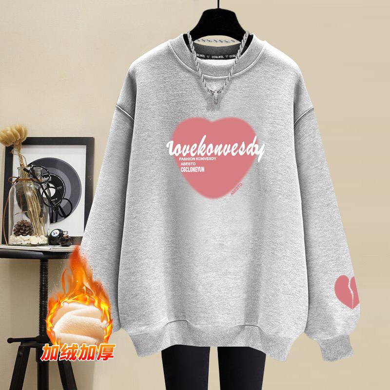 Factory wholesale niche crew neck sweater women's loose fashion pure cotton velvet thickened spring and autumn winter