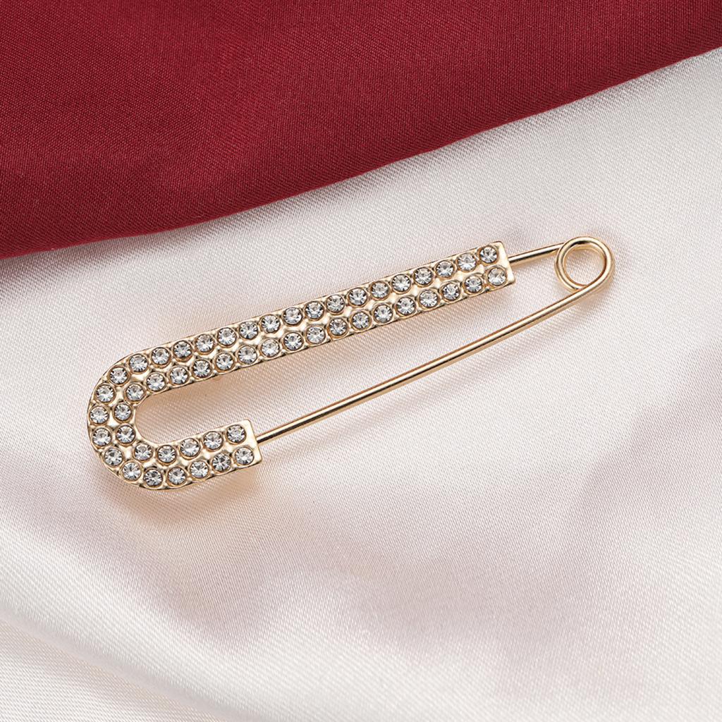 Double Row Rhinestone Safety Pin Waist Cincher Brooch Clothing Fastener Decorative Pin for Garment Fixing and Anti-Slip Use