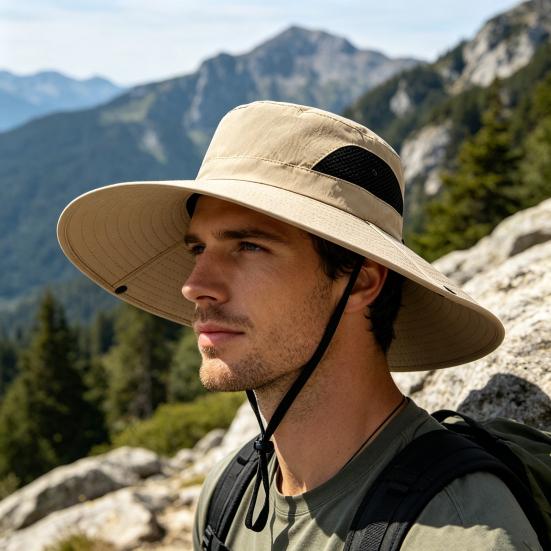 Summer Foldable Bucket Hat, Extra Large Brim Sun Protection Hat, Fisherman Hat with Adjustable Windproof Rope, for Hiking Beach Gardening Outdoor
