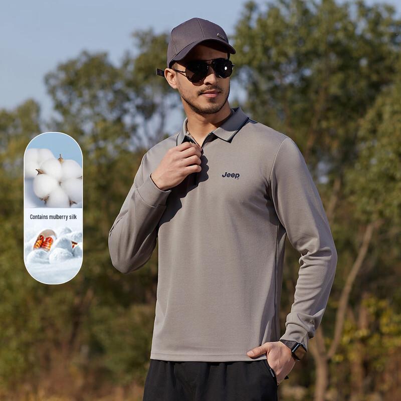 JEEP Men s Casual Outdoor Long Sleeve Polo Shirt L