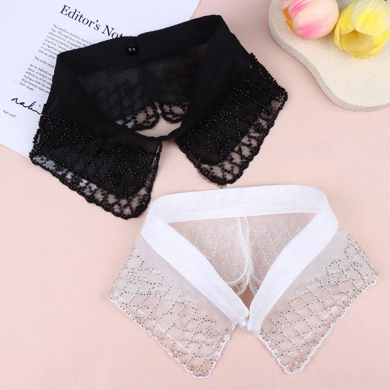 Elegant Detachable Lace Collar Embroidered Beaded False Collar Half Shirt Collar For Women Blouse Decoration Accessories