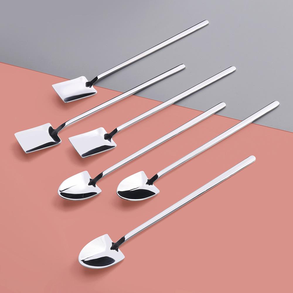 2ks/sada Nerezová žehlička Lopatka Lžíce Kávová Zmrzlina Lžíce Lžíce Strojírenství Lopatka Retro Roztomilá hranatá hlava Lžíce Kuchyňská pomůcka