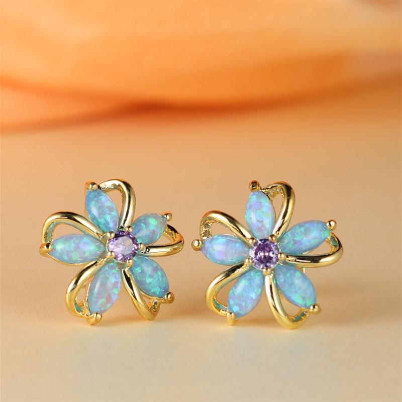 New hot-selling premium Opal cherry blossom stud earrings, luxury zircon sparkling earrings for women
