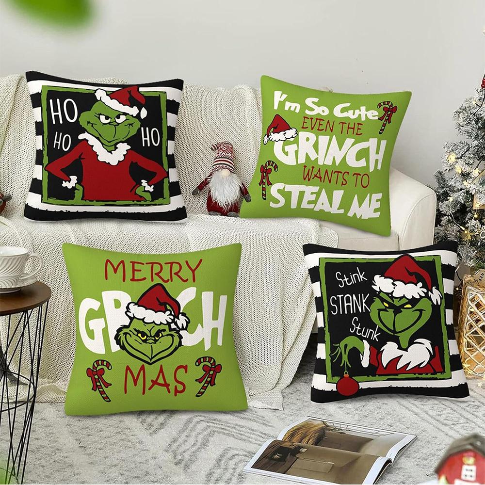 4Pcs/Set Grinch Christmas Pillow Covers For Home Farmhouse Decor Couch 45X45Cm