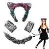 4pcs/set Exquisite Gray Wolf Costume Set Faux Fur Animal Cosplay Outfit Wolf Ear Headband  Halloween