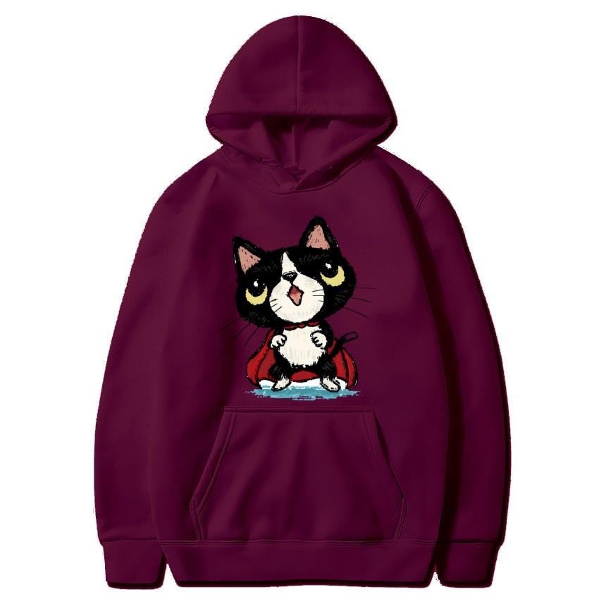 Autumn and winter cat cartoon printed hoodie classic style college style men's and women's pullovers daily fashion warm hoodie
