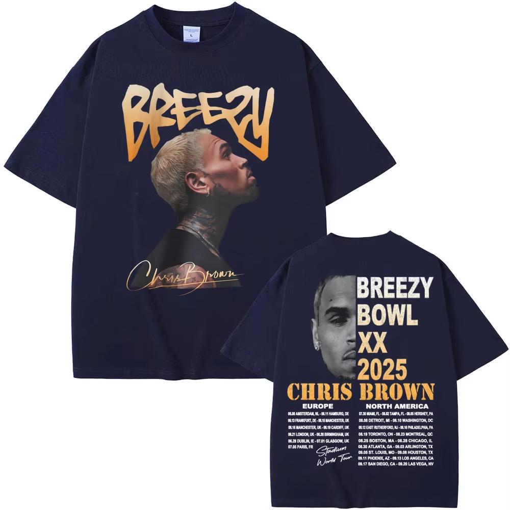 Chris Brown Tour Breezy Bowl XX 2026 Album Tshirts Men Women Vintage Gothic High Street Tshirt Comfort Loose Oversized T Shirt