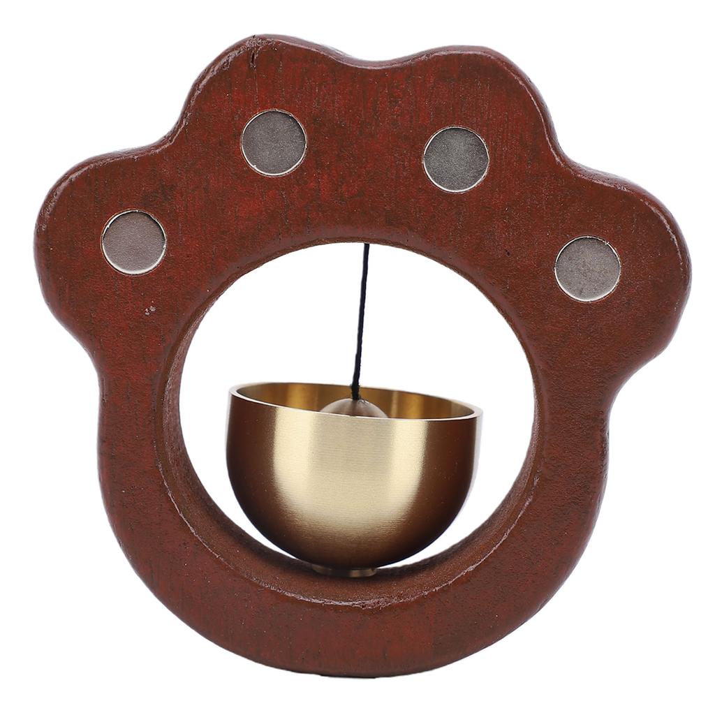 Cat Paw Shopkeeper Bell Wooden Door Chime with Brass Bell Magnetic Installation for Home Office Cabin Tent Walnut Color
