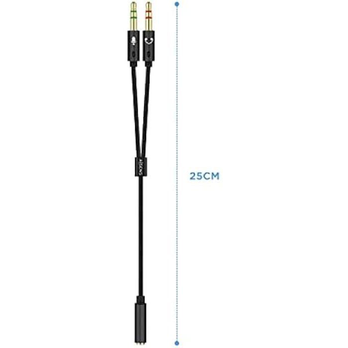 Aisens a128-0418 câble adaptateur audio jack 3.5 4pins/h-2xjack 3.5 3pins/m, noir, 25 cm
