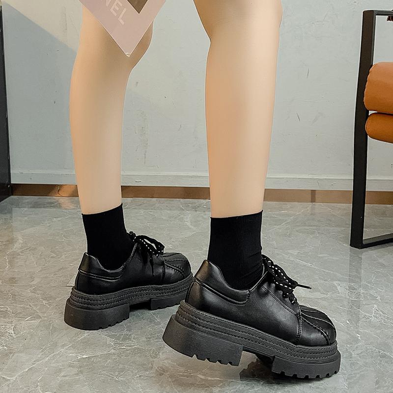 Fashion Color Block Block Heel Shoes Autumn New Round Toe Front Strappy Platform Non-slip Wear-resistant Single Shoes