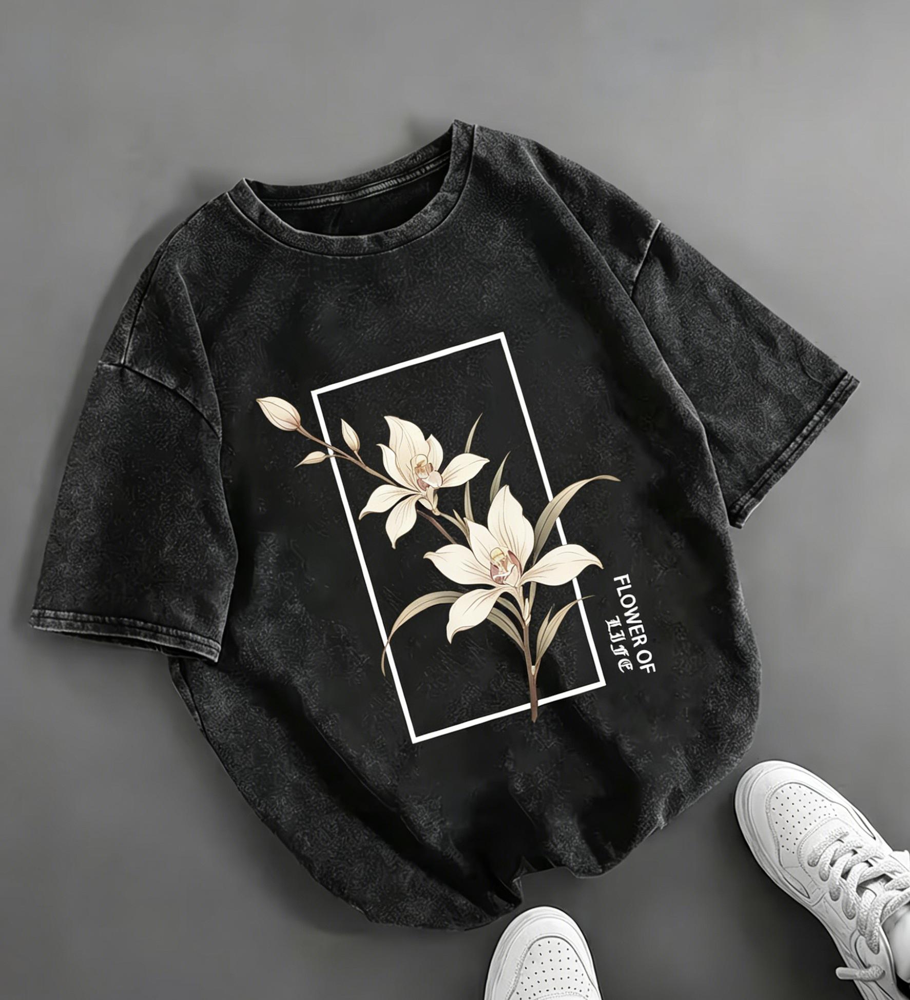 Cherry Blossom TShirt Vintage Washed Cotton Floral Graphic Tee Trendy Unisex Loose Fit Top for Summer S