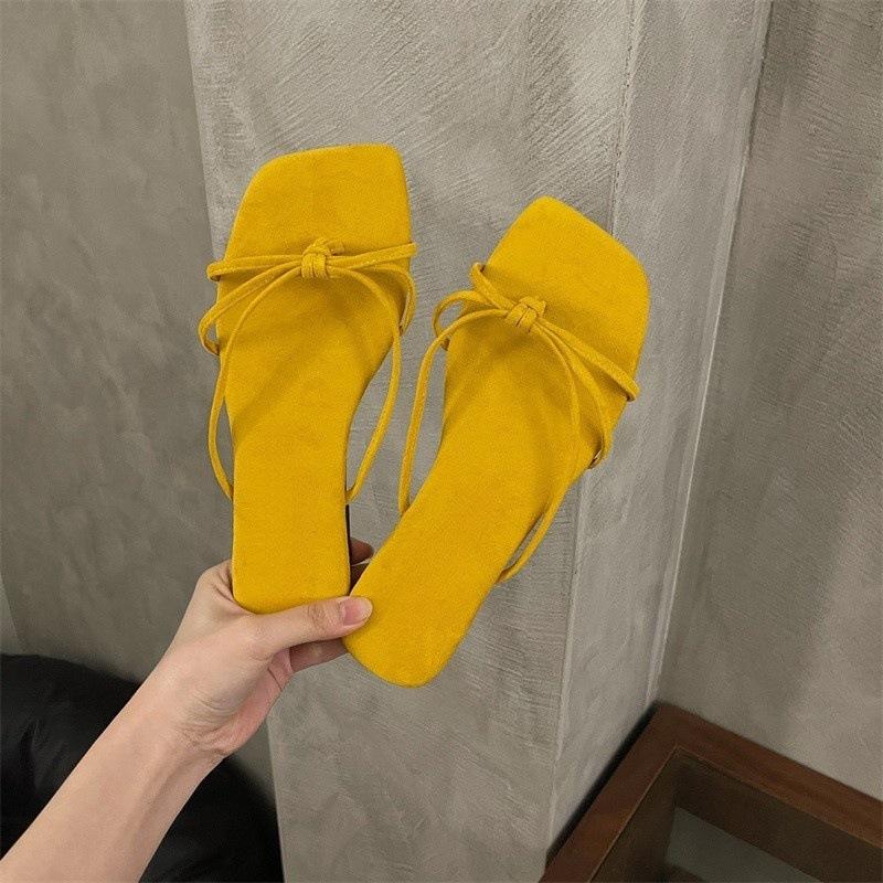 Simple toe cool slippers women's summer wear suede gentle beach thin with flip-flops