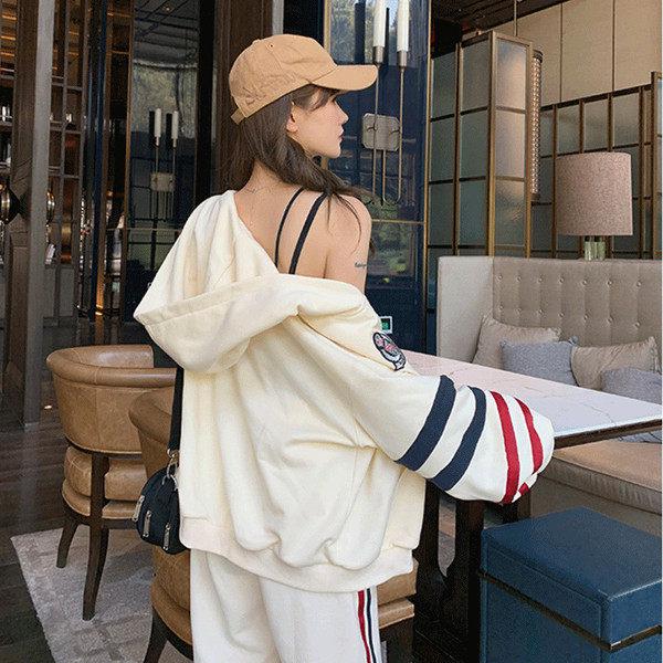 Women's Striped Sweater Jacket and Leggings Set - Trendy Two-Piece Sports Suit for Spring and Autumn