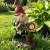 Realistic Resin Gnome Sculptures Solar Sunflower Garden Statue with LED Lights, Waterproof Figurine Weatherproof Patio Ornaments for Outdoor Yard Lawn