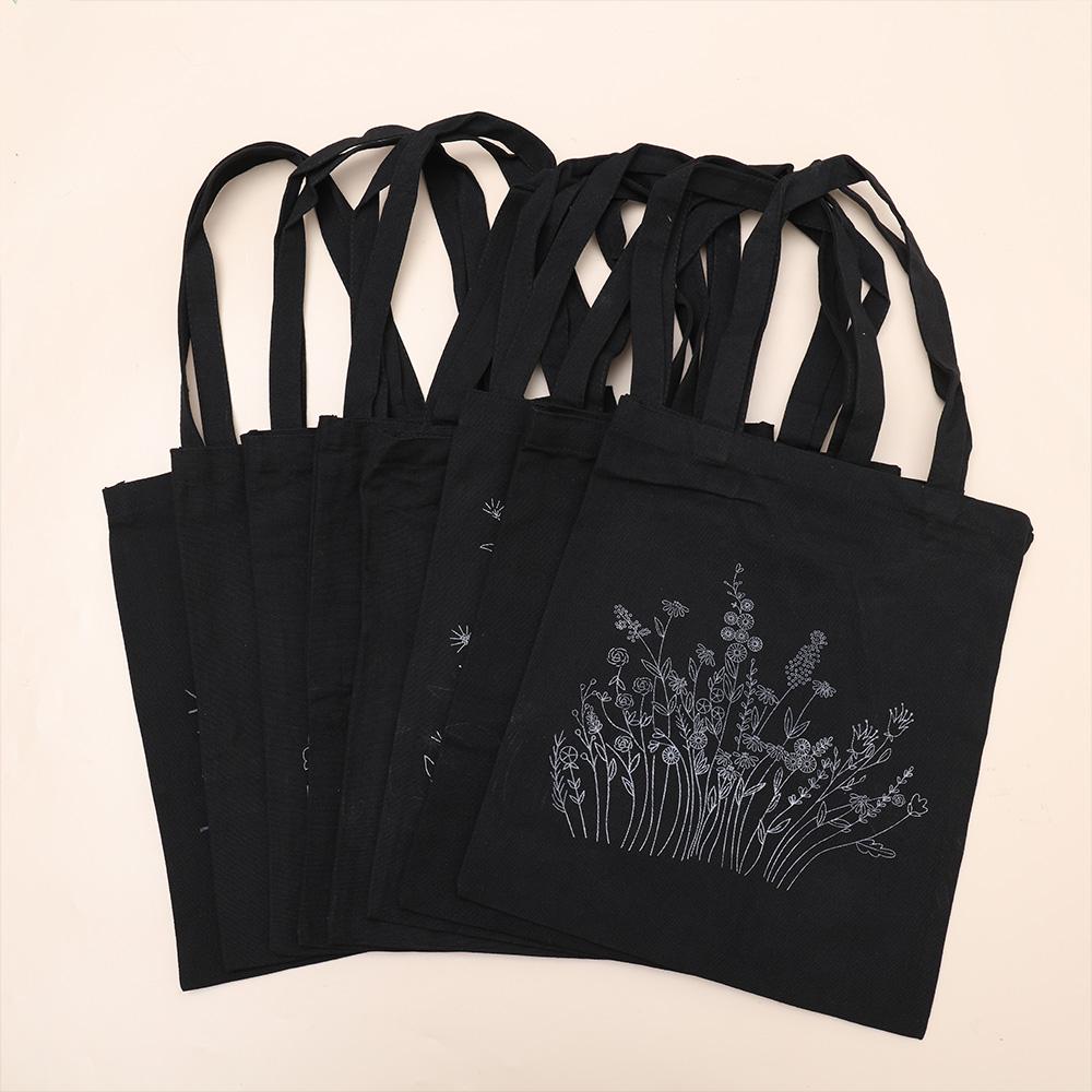 DIY Canvas Tote Bag Embroidery Kit With Flower Pattern Instructions Arts Crafts Supplies Carrying Bag Needlepoint Kits Beginners