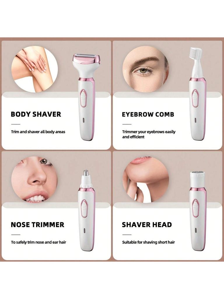 4'ü 1 Arada Bayan Tüy Usturası Epilatör Vücut Kılı Kesici Bakımcı Tüy Alma Usturası Bikini Kasık Burun Kaş Kılı Kesici