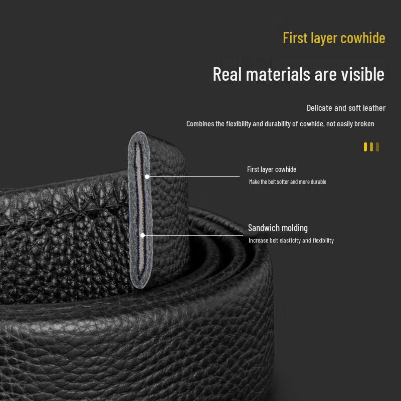 LUCKY LION Men's First-Layer Cowhide Automatic Buckle Belt