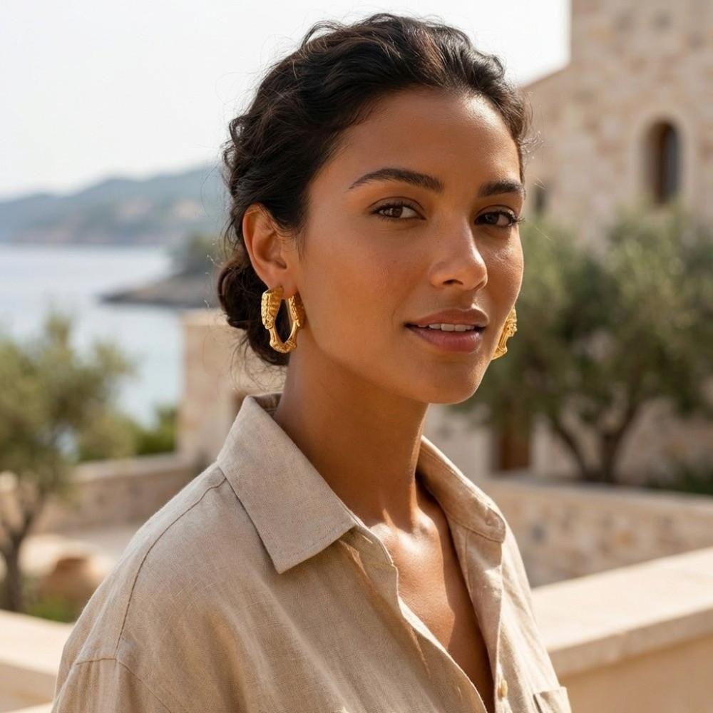 Exaggerated Portrait Earrings Gold Circular Hoop Earrings  Holiday Style