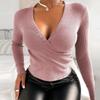 IELGY Maglione top T-shirt da donna nuovo stile a maniche lunghe con scollo a V a tinta unita