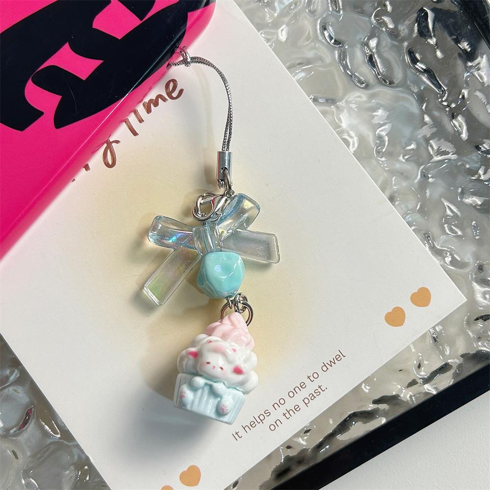 Cartoon Lamb Keychain Colorful Creative Bow Keychain Resin Cartoon Keychain Lightweight Mobile Phone Lanyard For Bags Mobile синий