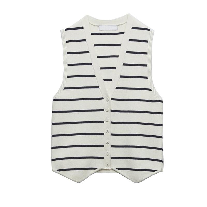 Women s Sleeveless V-Neck Striped Knit Vest - Summer Casual Fashion Large