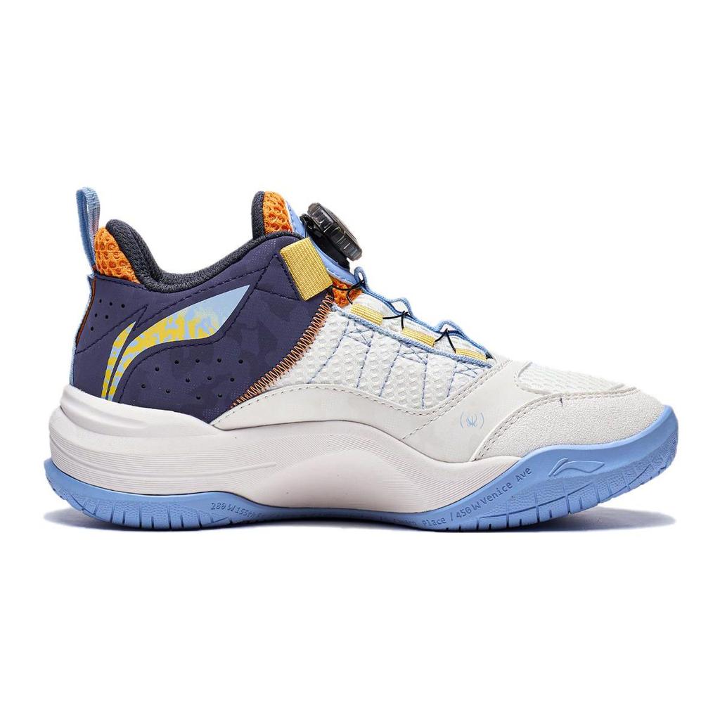 Li Ning Halo Mars Comfortable Sports Casual Shock Absorbing Wear Resistant Low Top Basketball Shoes Kids Basketball Shoes Off-White Blue YKBT046-7