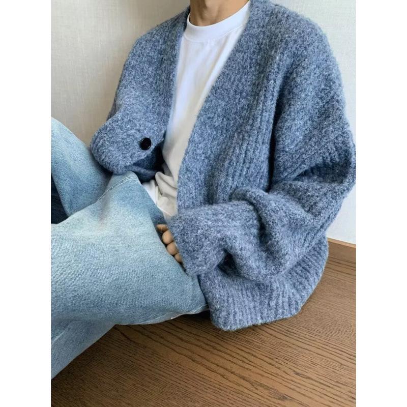 Men's Retro Thick Knit Cardigan - Autumn/Winter Casual Loose Fit Sweater.
