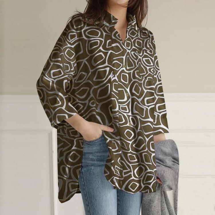 Women Spring Casual Long Sleeve Printed Top European American Fashion
