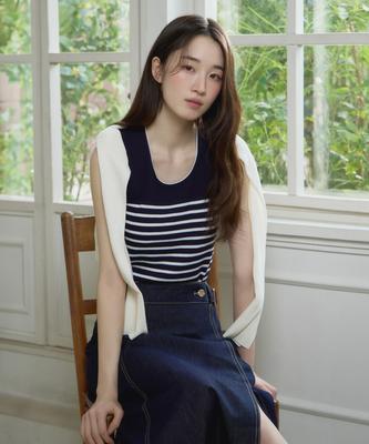 Mind Bridge Women [W] Striped Sleeveless Knit Top - 2 Colors