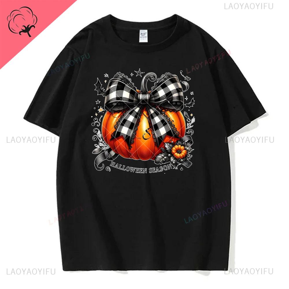 Women Ghost Pumpkin Bat Print Round Neck Pullovers Funny Halloween Costume Cotton Shirt Graphic T Shirts Y2k Top Harajuku Tops