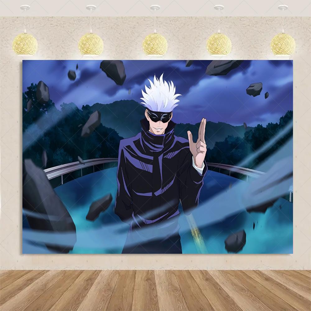 Jujutsu Kaisen themed birthday party decorations, Gojo Satoru anime character backdrop, children's poster4560