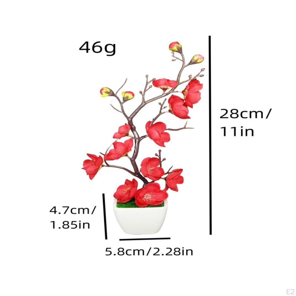 Artificial Plum Blossom Bonsai Pot Desktop Faux Potted Plant for Home