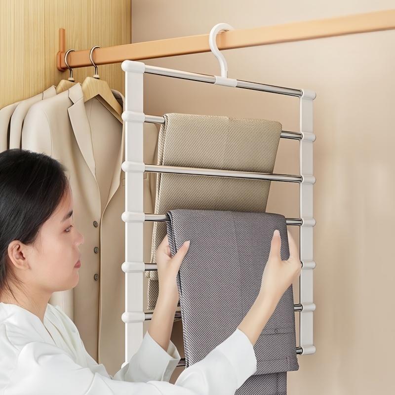 1Pc Stainless Steel Space-Saving Foldable Pants Hangers for Jeans, Leggings & Trousers - Closet Organizer