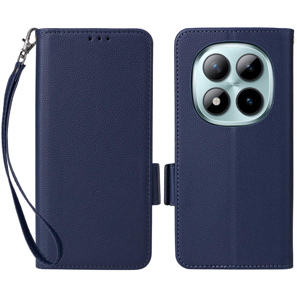 Dla Xiaomi Poco M8 Pro 5G/Redmi Note 15 Pro+ 5G (Światowy) Etui Portfel ze Skóry z Teksturą Litchi z Paskiem na Nadgarstek