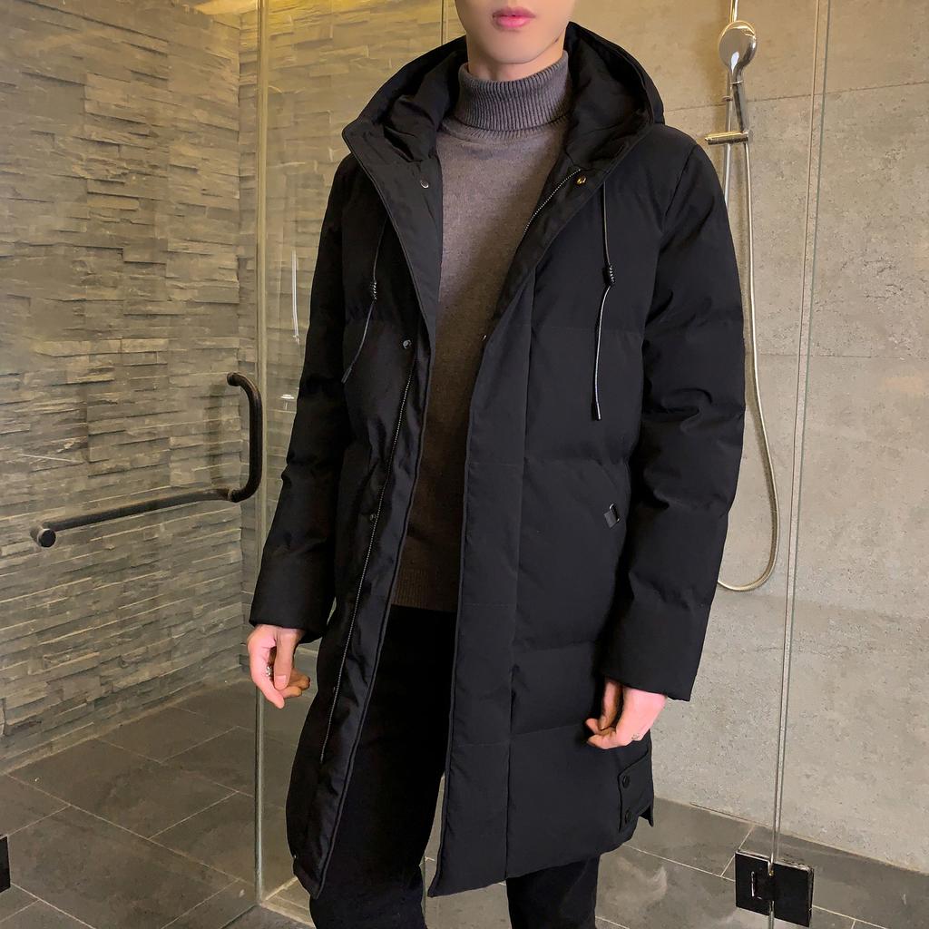 Medium-length Cotton Clothing Men's Winter Trend of Loose Hooded Bakery Clothes Even Hooded Cotton Jacket Thickened Down Cotton Coat Men