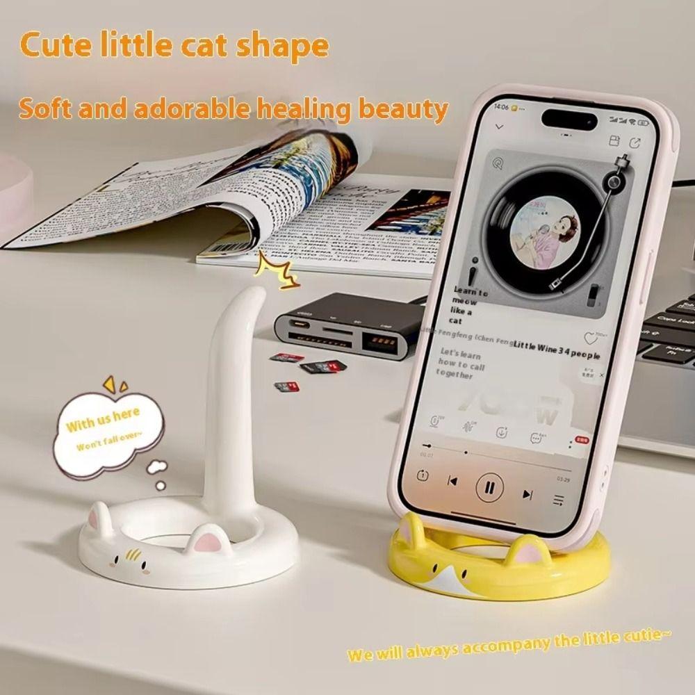 Anti Slip Cat Desktop Stand Resin Cat Shape Phone Bracket Cat Mobile Phone Holder  Home Ornaments